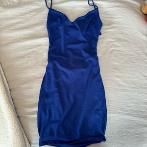 Midnight Blue Sparkle Spaghetti-Strap Mini Dress